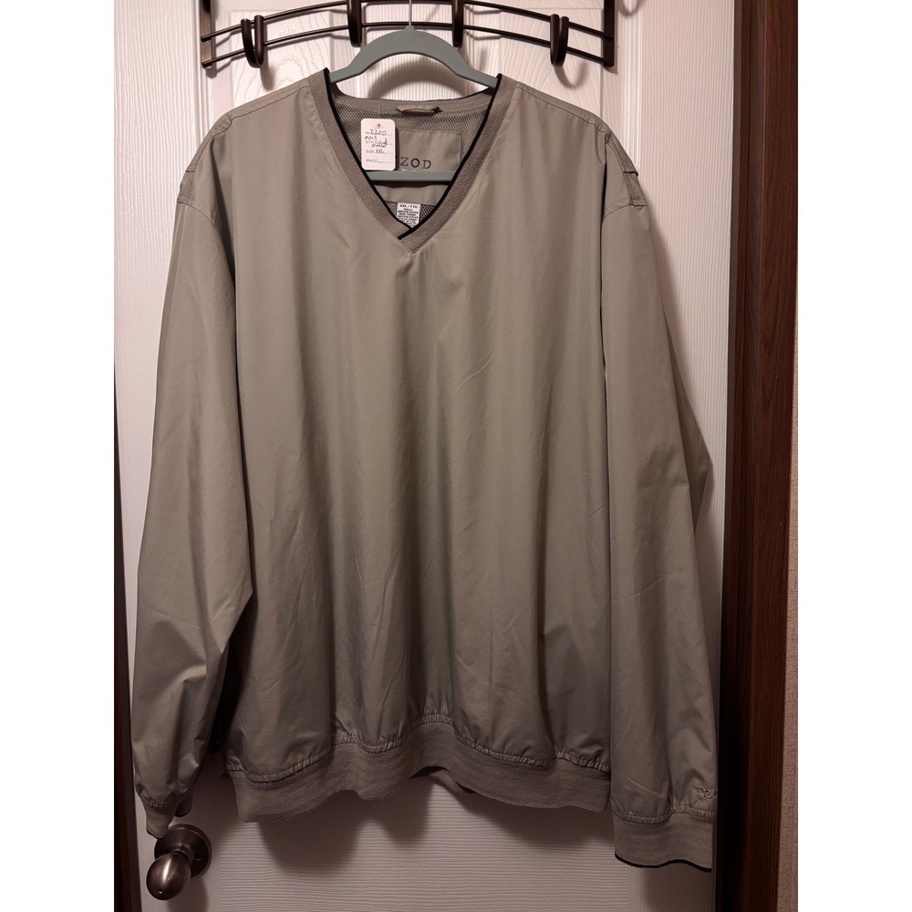 IZOD Golf Windbreaker Pullover Mens XXL Khaki Tan V-Neck Mesh Lined Jacket